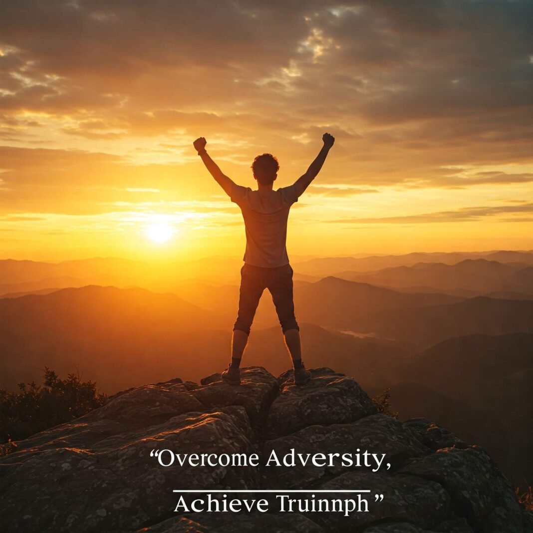 Person triumphantly overlooking sunrise from cliff.