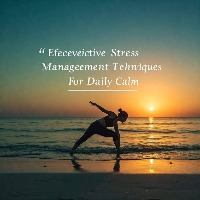 Person practicing yoga on a beach at sunrise with calm waves and quote.